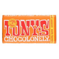 Tony's Chocolonely chocoladereep melk, karamel en zeezout 180 gram
